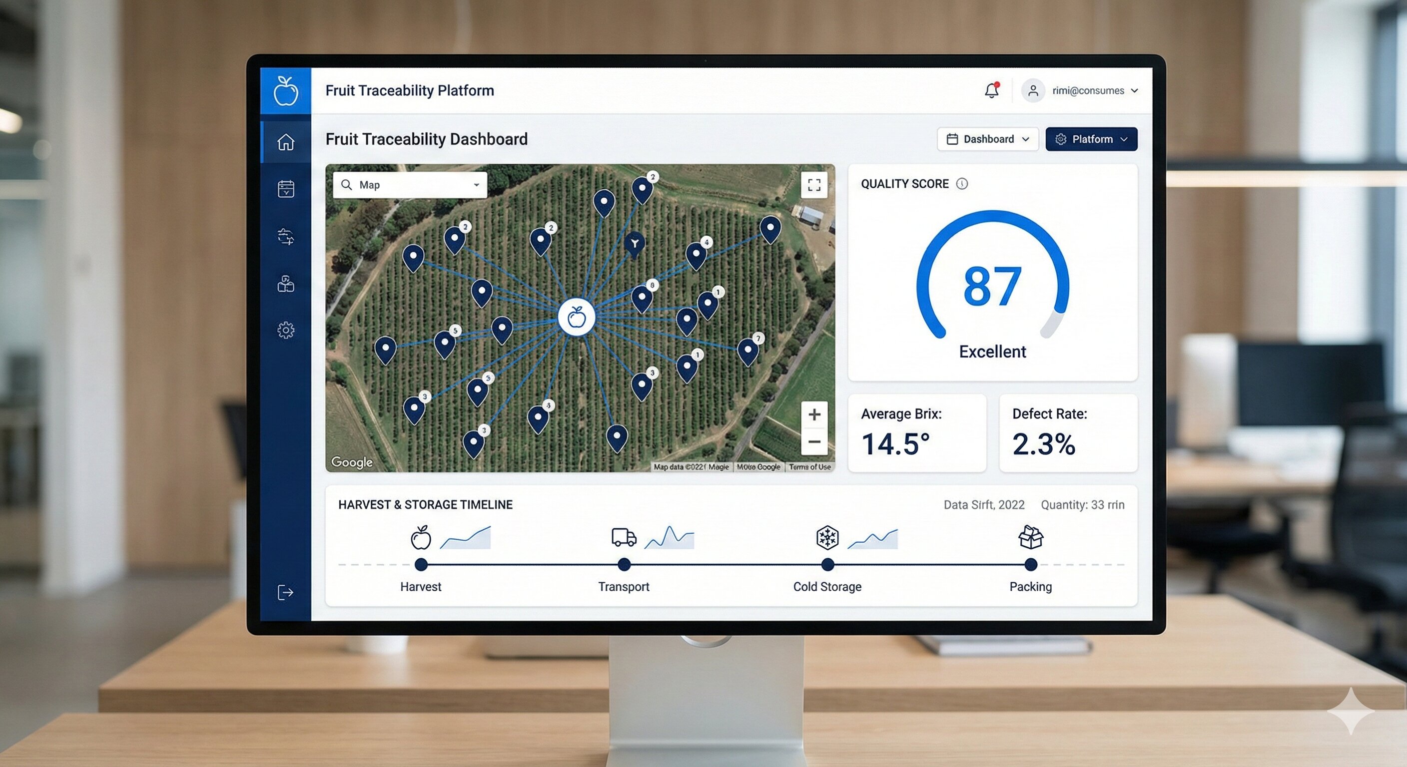 SmartBin dashboard showing real-time bin tracking and quality metrics